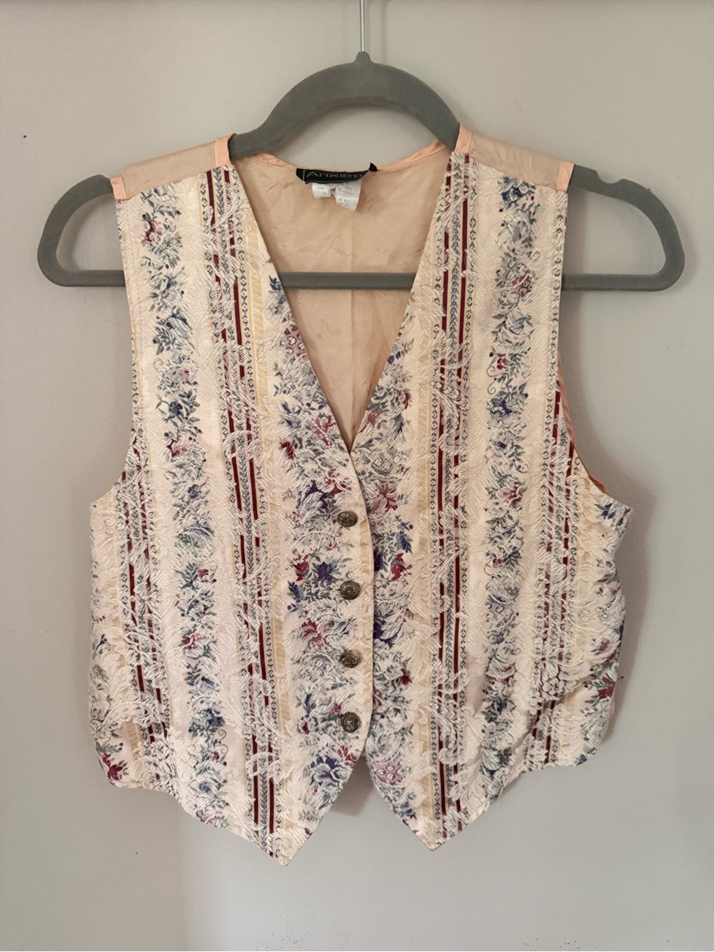 Status Anxiety Cream Floral Stripe Button Vest